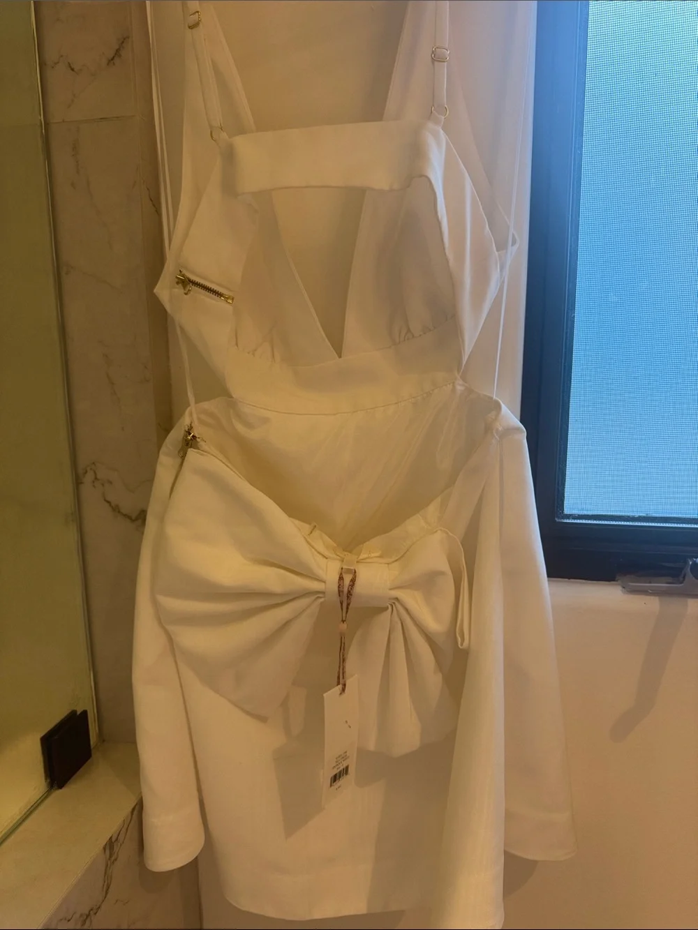 LoveShackFancy White Plunge V-Neck Mini Dress - Picture 6 of 8